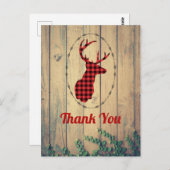 Hertenkop met gewei Rood geruit Rustic Bedankt Briefkaart (Voorkant / Achterkant)