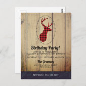 Hertenkop met gewei - rood geruit rustieke verjaar briefkaart (Voorkant / Achterkant)