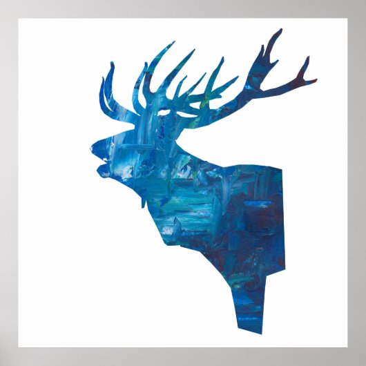 hertenkoptrap in blauw poster (Voorkant)