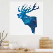 hertenkoptrap in blauw poster (Keuken)