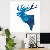 hertenkoptrap in blauw poster (Thuiskantoor)