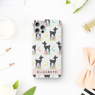 Hertenpatroon, Babyhert, Boho, Bloemen, Jouw Naam iPhone 16 Hoesje