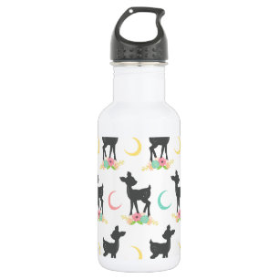 Hertenpatroon, Babyhert, Boho, Bloemen, Maan Waterfles