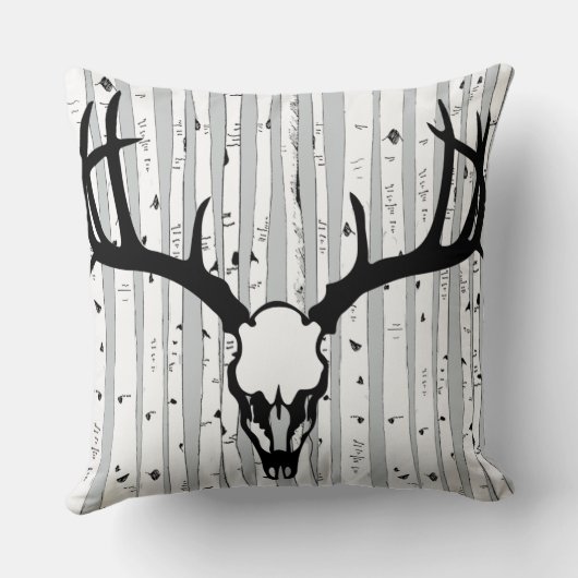 Hertenschedel en Berkenboomkussen Kussen (Achterkant)