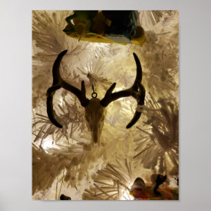 hertenschedel ornament witte kerstboom poster