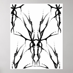 Hertenschedel Tribal Tattoo Digitaal Zwart en Wit Poster