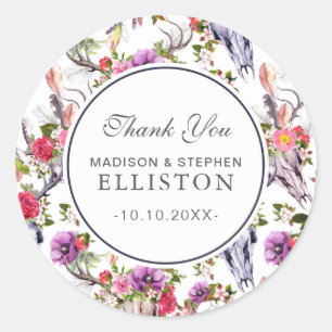 Hertenschedels, Bloemen & Droomvangers   Dank u Ronde Sticker