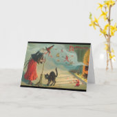 Heruitgave van de Victoriaans Witch & Cat Hallowee Kaart (Gele Bloem)