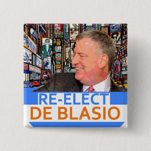 Herverkiezing van de Blasio in 2017 Vierkante Button 5,1 Cm