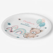 Het 1e Verjaardagspapier Bord - leuke teddybeer. (Gekanteld)