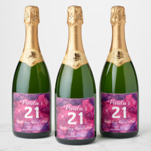 het 21ste Roze van de Verjaardag aan Zwarte Sparkling Wijnetiket