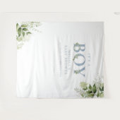 Het A Boy Foliage Blue Baby shower Foto Prop. Wandkleed (Voorkant (horizontaal))