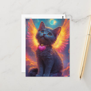 Het aanbiddelijke grijze engel kitten briefkaart
