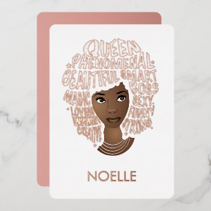 Het aanmoedigen van zwarte vrouw, woorden van bevr folie feestdagenkaart