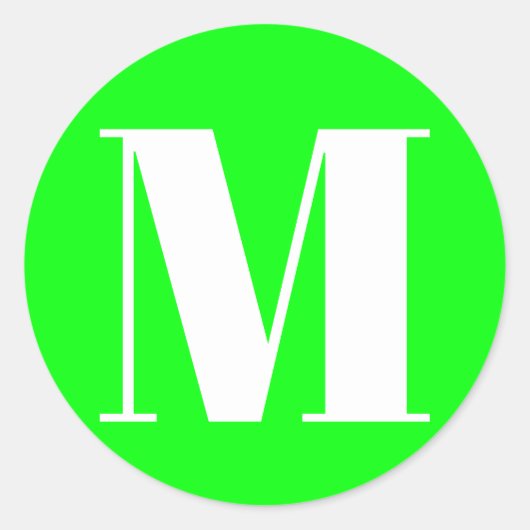 Het aantal neongroen van het monogram initiaal aan ronde sticker (Voorkant)