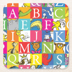 Het ABC Kleurrijke Blokletterpatroon van Dr. Seuss Vierkante Kartonnen Onderzetter