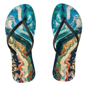 Het abstracte schilderij Ice en Fish Teenslippers