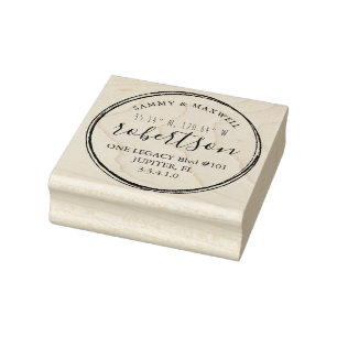 Het adres van de Terugkeer van de Coördinaten van  Rubberstempel