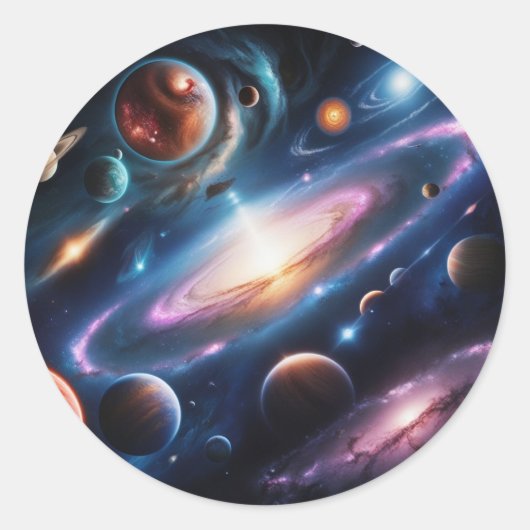 Het afbeelding van de planeten, ronde sticker (Voorkant)