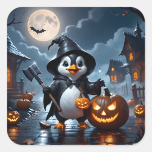 Het afbeelding van een schattige pinguïn verkleed vierkante sticker