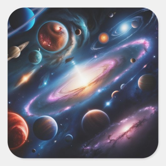 Het afbeelding van planeten vierkante sticker (Voorkant)