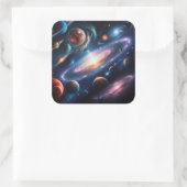 Het afbeelding van planeten vierkante sticker (Tas)