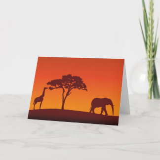 Het Afrikaanse Silhouet van de Safari - Wenskaart Kaart