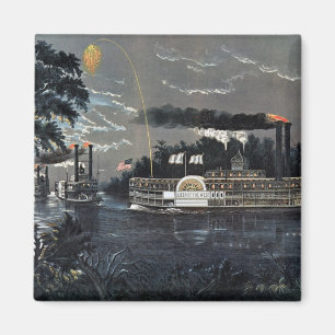 Het afronden van een bocht op de Mississippi-boot Magneet