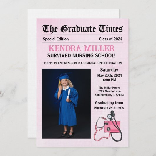 Het Afstuderen Times Nursing Afstuderen Kaart (Voorkant / Achterkant)