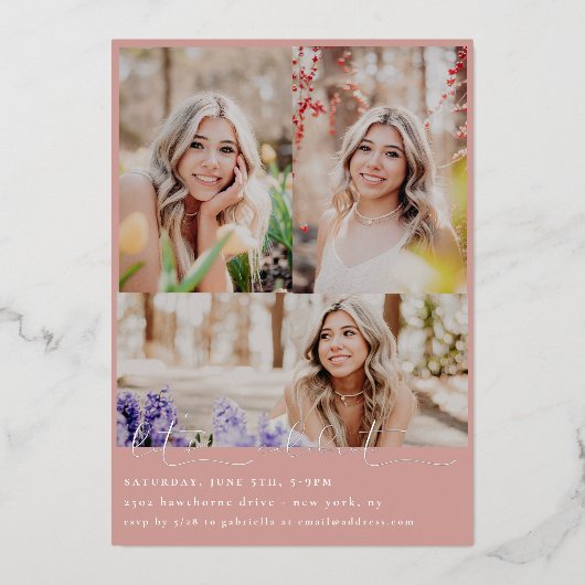 Het Afstuderen van de Foto van Scripted Snapshots Folie Uitnodiging (Achterkant)