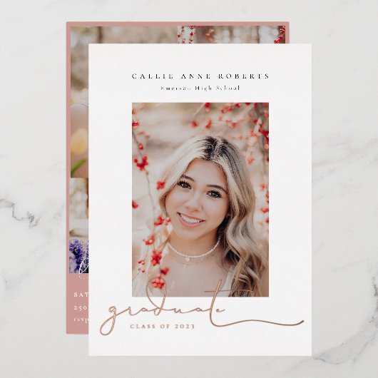 Het Afstuderen van de Foto van Scripted Snapshots Folie Uitnodiging (Voorkant / Achterkant)