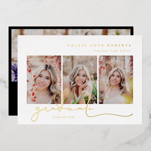 Het Afstuderen van de Foto van Scripted Snapshots Folie Uitnodiging (Voorkant / Achterkant)