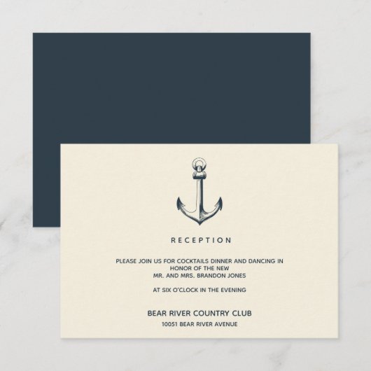 Het anker | Huwelijksreceptie Behuizing Kaart (Voorkant / Achterkant)