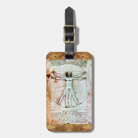 Het Antiek perkamentegment VITRUVIAN MAN Bagagelabel (Voorkant verticaal)
