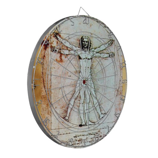 Het Antiek perkamentegment VITRUVIAN MAN Dartbord (Voorkant Links)