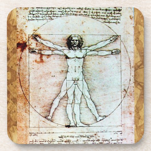 Het Antiek perkamentegment VITRUVIAN MAN Drankjes Onderzetter (Voorkant)
