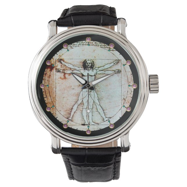 Het Antiek perkamentegment VITRUVIAN MAN Horloge (Voorkant)