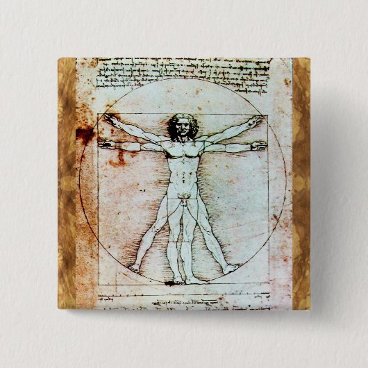 Het Antiek perkamentegment VITRUVIAN MAN Vierkante Button 5,1 Cm (Voorkant)