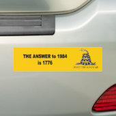 Het antwoord op vraag 1984 is 1776 bumpersticker (Op auto)