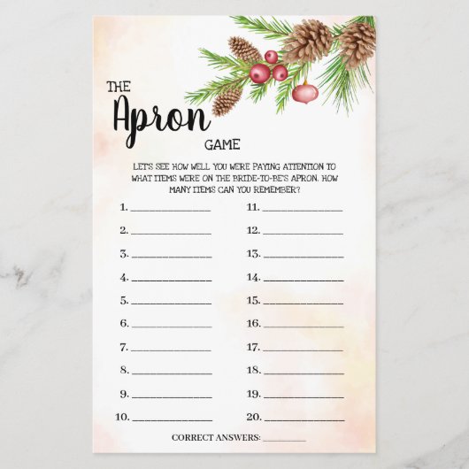 Het Apron Game Kerst Bruidsfeest Spelkaart Flyer (Voorkant)