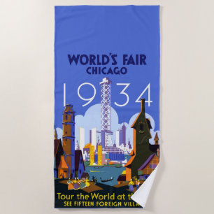 Het Art Deco Chicago 1934 World's Fair Poster Strandlaken
