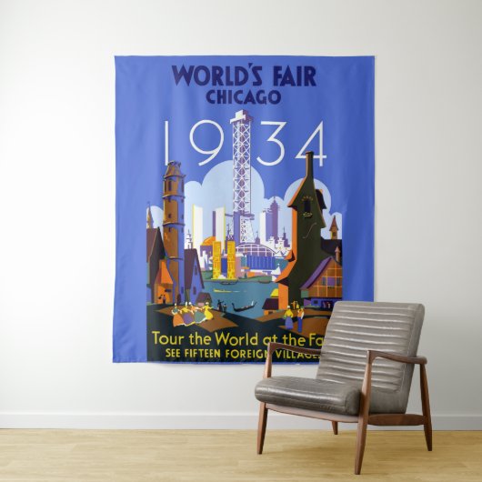 Het  Art Deco Chicago 1934 World's Fair Poster Wandkleed (In situ)
