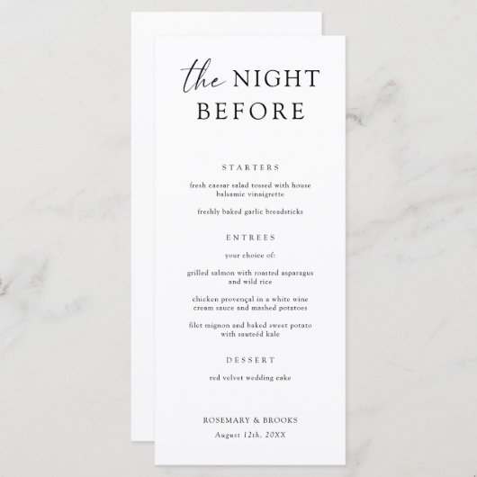 Het avondmenu van het avondeten voor de repetitie menu (Voorkant / Achterkant)