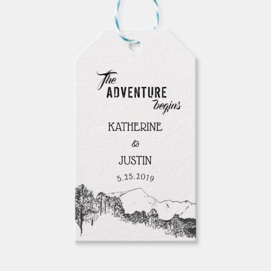 Het avontuur begint bij de huwelijksgunst cadeau L Cadeaulabel (Voorkant)