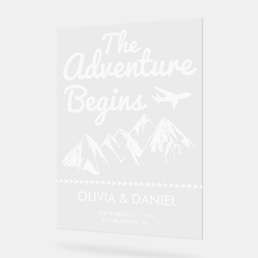 Het avontuur begint bruiloft welkom acryl bord (Hoek)