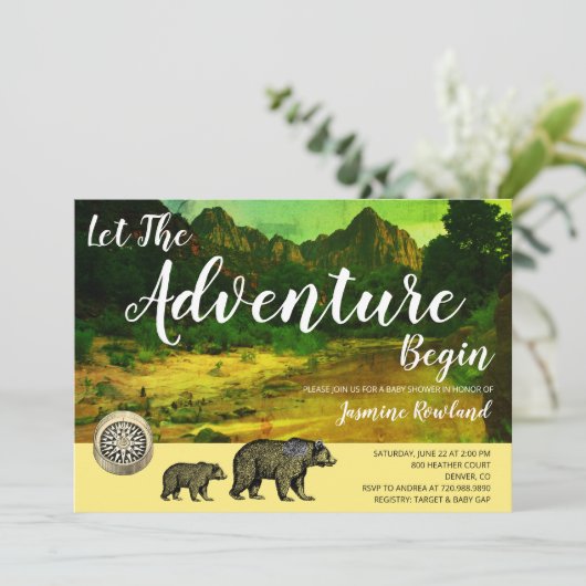 Het avontuur begint het Rustic Baby shower van de Kaart (Staand voorkant)