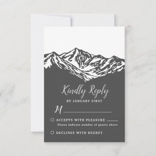 Het avontuur begint met mountain Wedding Gray RSVP Kaartje (Voorkant)
