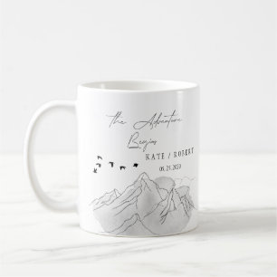 Het avontuur begint Mountain Illustration bruiloft Koffiemok