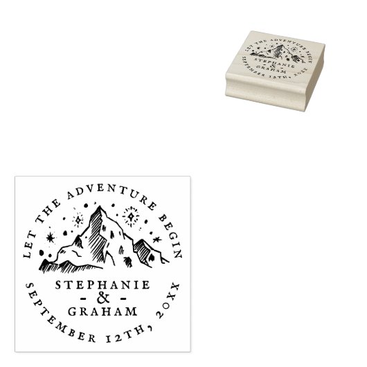 Het avontuur begint Mountain Sketch trouwdatum Rubberstempel (Gestempeld)