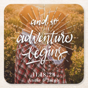 Het avontuur begint sparen de Datum Vierkante Kartonnen Onderzetter